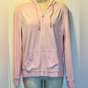 Pink Women's Fleece Hoodie With Pockets. Zipper Front. Size M